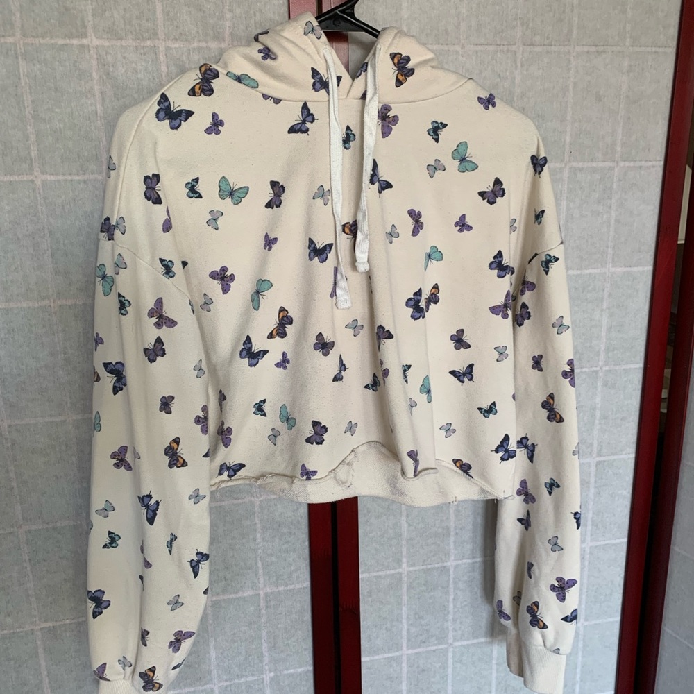 Forever 21 Butterfly Cropped Hoodie, L
